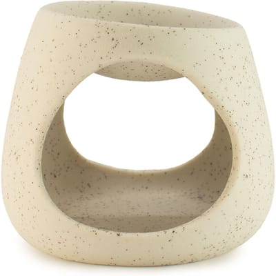Keramische Zen oliebrander - Ronde kiezel - Gespikkeld gebroken wit