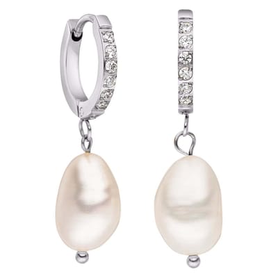 Victorious Dames Oorbellen Zilver – Natuurlijke Parel met Bergkristallen – 2.5CM