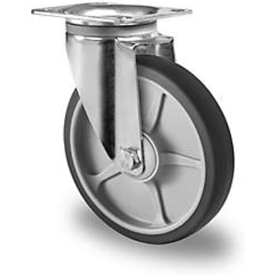 CASCOO zwenkwiel P2G2, met wiel ø 200 mm x B 40 mm, velg van polypropyleen, loopvlak van elastomeer, grijs, kogelgelagerd, tot 250 kg