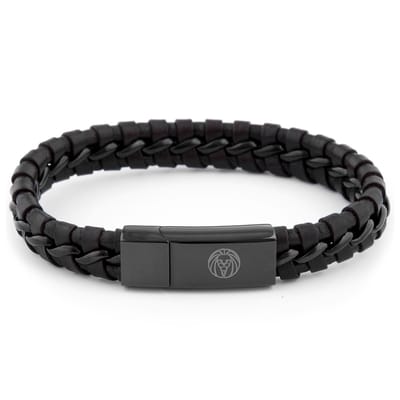 Gevlochten Zwarte Leren Armband