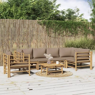 vidaXL - 7-delige - Loungeset - met - kussens - bamboe - taupe