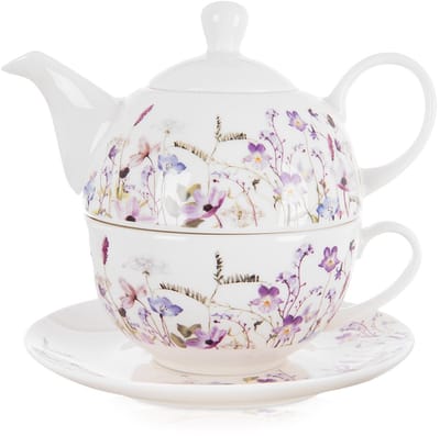 Theepot met Kop Porselein Bloemen LOUKA 3 delig - Theekan - Kopje - Theepot - Thee voor Één Set