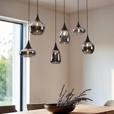 LumenXL - Zwarte hanglamp Loic - smoke glas, 6-lichts