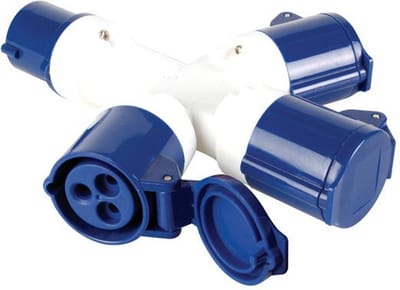 Perel Drieweg splitter, 16 A/230 V, 3500 W, CEE naar 3 x CEE, voor binnen en buiten, ABS, blauw