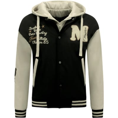 Bomberjack Heren - Baseball Jacket Classic Oversized met Capuchon - Tussenjas Heren - College Jacket - 8632 - Zwart