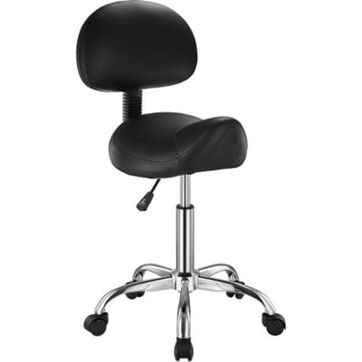 VEVOR Zadelkruk, rolkruk, draagvermogen 204 kg, in hoogte verstelbaar (84-100 cm), draaikruk, werkkruk met rugleuning, ergonomische PU-leren draaistoel voor salon, spa, massagekliniek