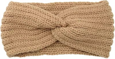 Gebreide Winter Dames Haarband met Knoop - Camel - Oorwarmer