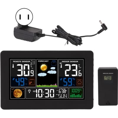 Horloge Météo Grand Écran Couleur Multifonction Affichage Météo Horloge pour Température Intérieure Extérieure black