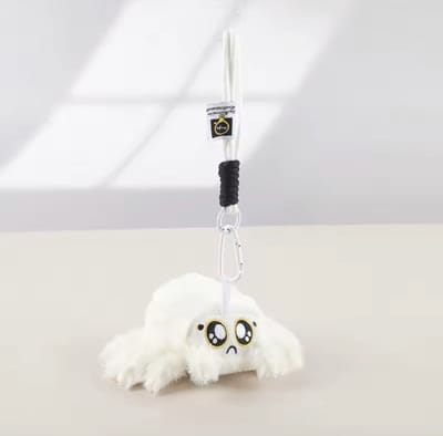 Creasowl® Kawaii Sleutelhanger Spin – Pluche 16 cm – Schattige Tassenhanger in Wit, Cute Knuffel Sleutelhanger – Kawaii Tas Hanger – Schattige Accessoire voor Jong en Oud
