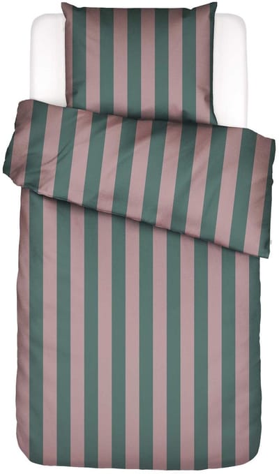 Essenza Minte Stripe Dekbedovertrek Woodrose - Dark teal - Eenpersoons – 140x200/220 cm