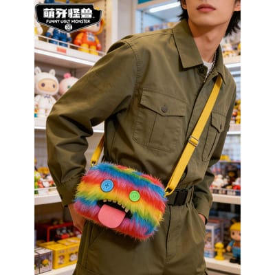Nouveauté Sac bandoulière en peluche Monstre Moche Rigolo Sac à bandoulière en peluche Figure Anime Tendance Décoration Cadeau de Festival Genuine