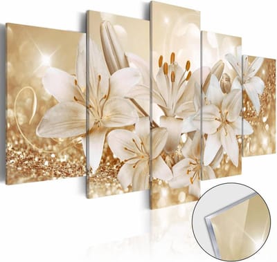 Afbeelding op acrylglas - Gouden boeket, Orchidee, Wit/Goud, 5luik