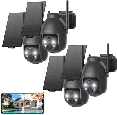 ieGeek Beveiligingscamera Draadloos Buiten - 2K Solar Wifi Camera - voor Huisbeveiliging - Batterijgevoede 3MP Bewakingscamera - 360° PTZ - Kleuren Nachtzicht - PIR Bewegingsdetectiesensor - Sirene - 2-Weg Audio - 4 Stuks
