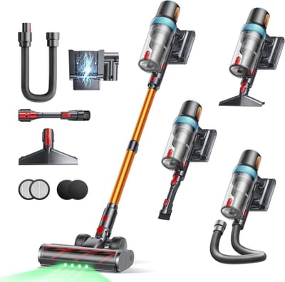 Draadloze Steelstofzuiger - Krachtige Stofzuiger - Huis Reinigen - Automatische Zuigkracht - 65 Min Werktijd - Oranje