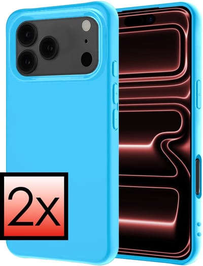 Hoesje - 2 Stuks - Geschikt voor Apple iPhone 17 Pro - Sterk & Shockproof - Case Siliconen - Back Cover - Telefoon Hoes - Lichtblauw