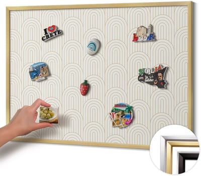 Wallfluent - Romig Magneetbord in Stijlvolle Kleuren - 100 cm x 70 cm - Magneetbord met Gouden Frame - Lineaire regelmatige bogen - Memobord Magnetisch - Magnetisch Bord voor aan de Wand - Magnetisch Bord Rechthoekig