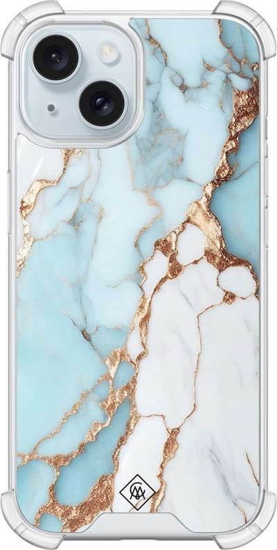 Casimoda® hoesje - Geschikt voor iPhone 13 - Marmer Lichtblauw - Shockproof case - Extra sterk - Siliconen/TPU - Blauw, Transparant