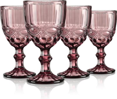 Dailygoods- Wijnglazen Vintage Design - Kleurrijk Loodvrij Glas - Set van 4 - Inhoud 300 ml - Hoogte 17 cm - Vaatwasserbestendig - Drinkglazen