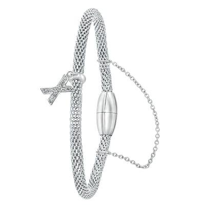 Lucardi Dames Armband mesh letter X met kristal - Staal - Armband - Cadeau - 19 cm - Zilverkleurig