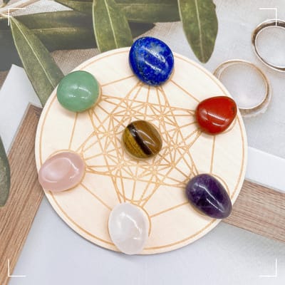 Pierres circulaires naturelles en bois pour les 7 chakras, pierres précieuses en cristal de quartz, guérison énergétique, yoga, décoration d'intérieur, cadeau 1Set