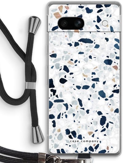 Case Company® - Hoesje met koord geschikt voor Google Pixel 7A hoesje met Koord - Terrazzo N°1 - Telefoonhoesje met Zwart Koord - Bescherming aan alle Kanten en Over de Schermrand
