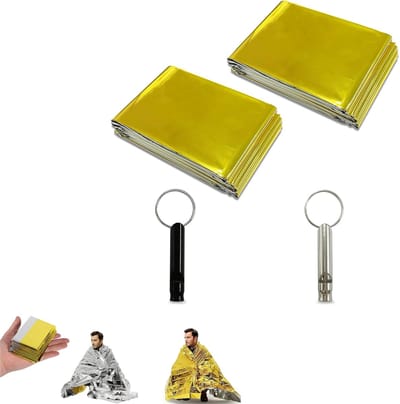 Nooddeken - Thermisch deken - Overlevingsdeken - Nood deken - Deken - Reddingsdeken - Noodpakket - Isolatiedeken - Safety - Goud - Zilver - Onderkoeling - Oververhitting - Inclusief 2 survivalfluitjes