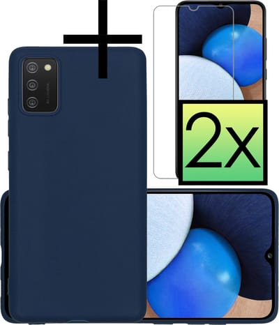 Hoesje - Met 2x Screenprotector - Geschikt voor Samsung Galaxy A02s - Sterk & Shockproof - Back Cover - Siliconen Case - Telefoon Hoes - Donkerblauw