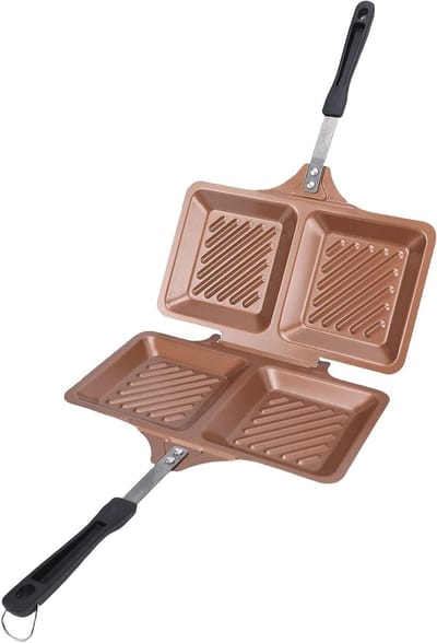 Dubbelzijdig Tosti-ijzer - Panini Pers - Ontbijt Maken - Anti-aanbakplaten - 25 x 14 cm - Goud