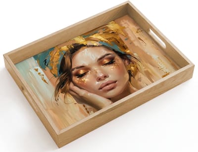 Dienblad hout 40x30 cm - Schootdienblad - Vrouwen - Portret - Luxe - Goud - Borrelplank rechthoek - Plateau dienbladen