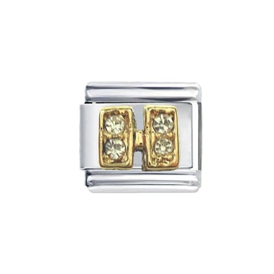 Schakel Bedel - Letter H - met strass - 9mm Schakel voor Italiaanse Bedelarmband - Plated