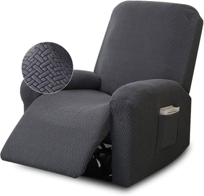 Dailygoods- Stoelhoes 4-delig - Stretchhoes Relaxstoel - Recliner Bankovertrek - Stoelhoes met Zakken - Donkergrijs - Polyester Materiaal - Fauteuilhoes