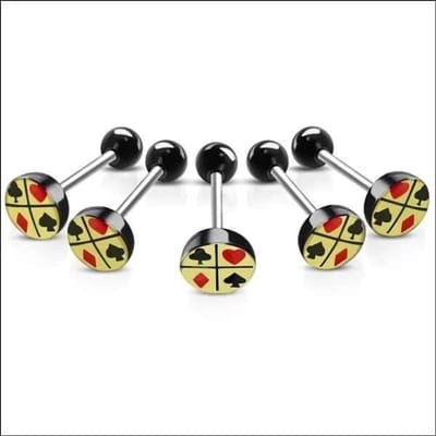 Aramat Jewels | Tongpiercings | Stalen Tongpiercing met Kaartsymbool | | | |7mm | Staal | Volwassenen | Verkleurd niet