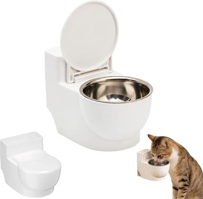 Daity 1 stuk - Toilet-waterdispenser voor huisdieren (kat en hond) – Kleine, witte, grappige voer- en waterbak