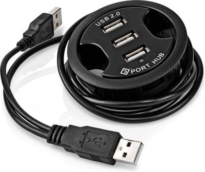 USB hub - 3-poorts - 2.0 - Voor tafel inbouw - 1.5 meter kabel - Zwart - Allteq