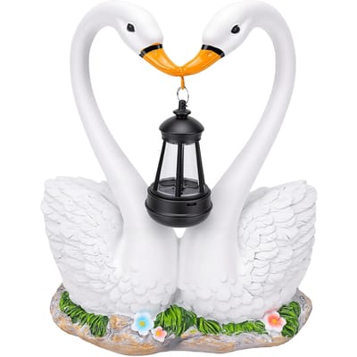 Statue de Cygne Solaire pour Jardin avec Lanterne Suspendue Lumière Cygnes Amoureux Solaires Extérieurs Résine Imperméable Cour black