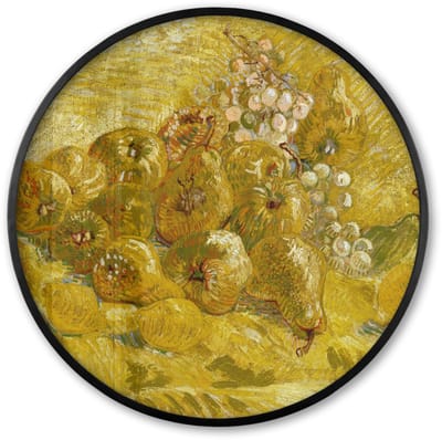 Poster in lijst Rond - Fotolijst 60x60 cm - Posters - Kweeperen, citroenen, peren en druiven - Vincent van Gogh - Ronde posterlijst zwart - Decoratie - Wanddecoratie woonkamer - Muurdecoratie slaapkamer