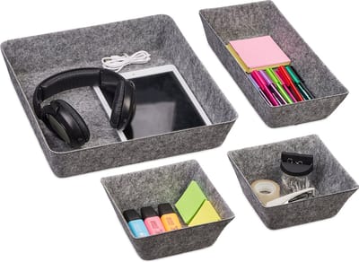 lade organizer - 4-delige bureau-organizer - 3 groottes - ladeverdelers vilt - grijs