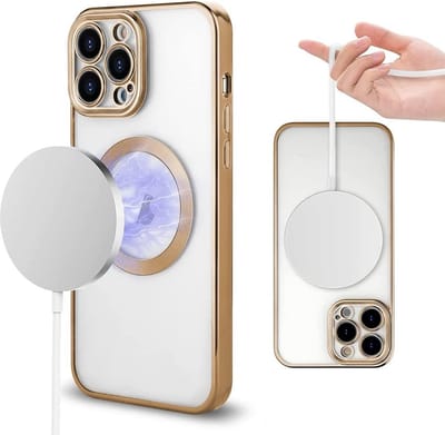 Hoesje Geschikt voor iPhone 13 Pro Magsafe hoes backcover – Lens beschermer – Transparant / Goud