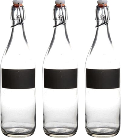 Water/weck/sap flessen met krijtvakje - 6x stuks - 970 ml - Met beugeldop - voor al uw sapjes