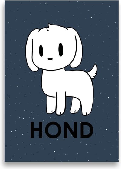 Kinderposter | Kinderkamer | Babykamer | Dieren | Wanddecoratie | A3 formaat | MOODZ design | Hond | Blauw