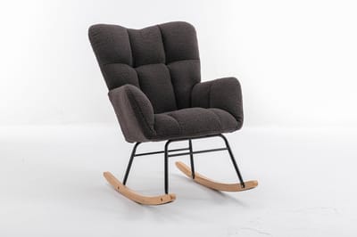 Merax Moderne Schommelstoel - Schommel Stoel in Teddy Stof - Mid Century Fauteuil - Donkergrijs