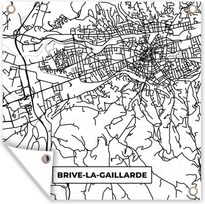 Tuin poster Stadskaart - Plattegrond - Brive-la-Gaillarde - Kaart - Frankrijk - Zwart wit - 200x200 cm - Tuindoek