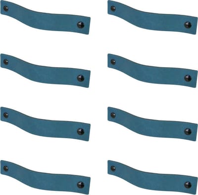 8x Leren handgrepen 'platte greep' - maat S (15,8 x 2,5 cm) - PETROL - incl. 3 kleuren schroefjes (handgreepjes - leren grepen - greepjes - leren lusjes)