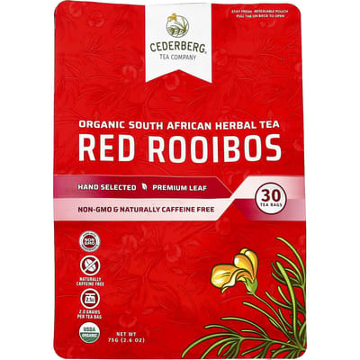 Cederberg Tea Co, Biologische Zuid-Afrikaanse Kruidenthee, Rode Rooibos, Cafeïnevrij, 30 Theezakjes, 75g (2,6 oz)