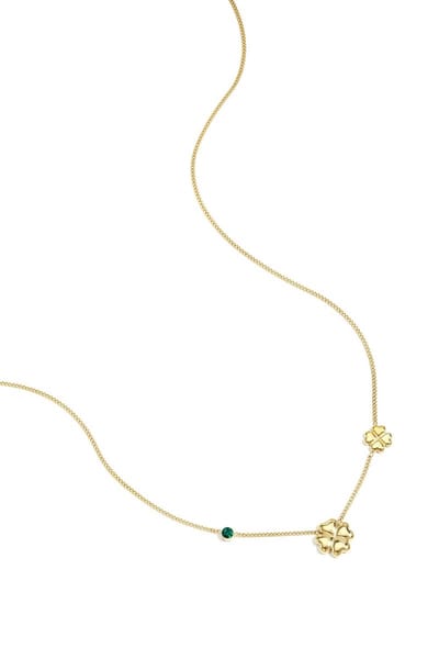 Ketting met klavertjes en gekleurd steentje Groen