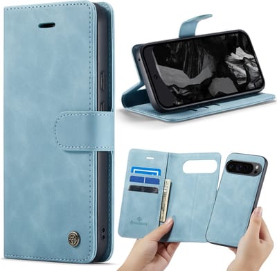 Casemania Hoesje Geschikt voor Google Pixel 9 Pro - Aqua Blue - 2 in 1 Magnetic Book Case