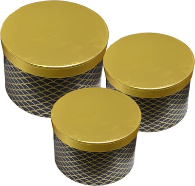 Clayre & Eef Opbergdoos Set van 3 Ø 25x17 / Ø 23x16 / Ø 21x14 cm Goudkleurig Zwart Karton