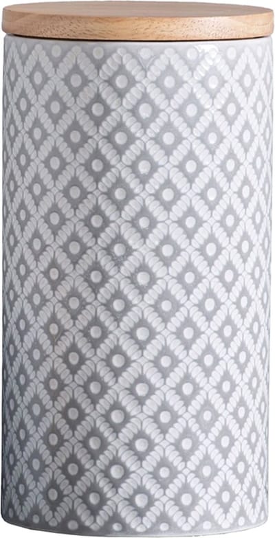 Keramische Opbergpot - Bamboe Deksel - Voorraadpot - Grijs - Ø11x21 cm