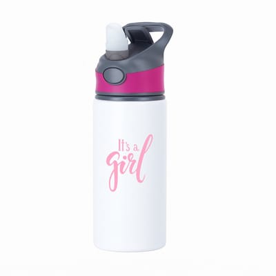 Hacebo® - It's a girl waterfles met rietje roze - Baby - Kersverse ouders - Geboorte kraamcadeau meisje - babyshower - water fles - 650ML