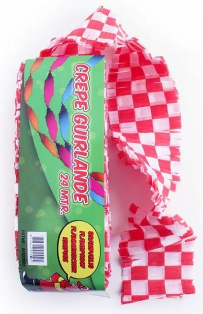 Crepe guirlande slinger Brandveilig Brabant rood/wit geblokt - 24 mtr.